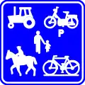 F99c: Start of a road or part of a road reserved for farm vehicles, pedestrians, cyclists horse riders and drivers of speed pedelecs