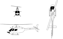 3-view line drawing of the Bell OH-58A Kiowa
