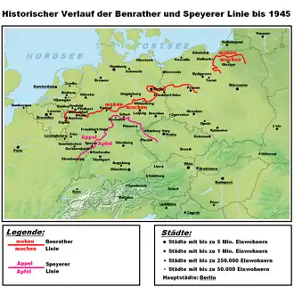 The Speyer line, dividing the Central German dialects from the High Franconian dialects