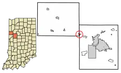 Location of Otterbein in Tippecanoe County and Benton County, Indiana.