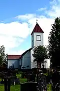 View of Bergö church from cemetery