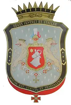 Coat of arms of Bernhard Paus as Grand Master of the Norwegian Order of Freemasons. The same arms were used by his father Nikolai Nissen Paus, who held the third highest position in the order.