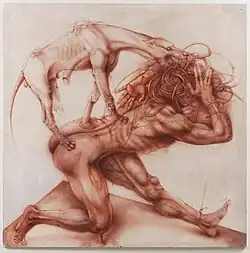 Untitled, 1995–1997, sepia, airbrush, acrylic on paper and wood, 120 x 120&nbsp;cm