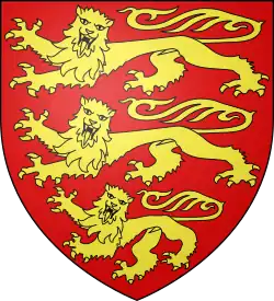 Illustration of the Plantagenet coat of arms, three gold lions on a red background