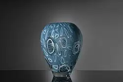 Blue murrine pattern used for a glass vase by Eli Crystal