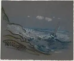 Boat in Distress, pastel on dark gray wove paper (26 x 31.1&nbsp;cm)