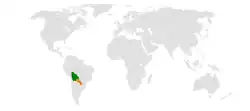 Map indicating locations of Bolivia and Paraguay