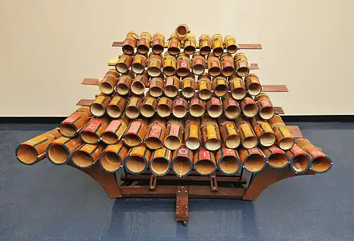Bamboo marimba, one of the instruments created by Harry Partch