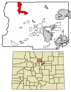 Location of the Allenspark CDP in Boulder County, Colorado