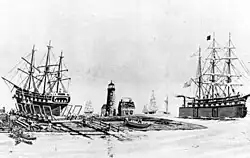 An early engraving of the light, U.S. Coast Guard