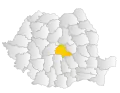 Map of Romania highlighting Brașov County