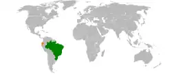 Map indicating locations of Brazil and Ecuador