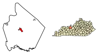 Location of Hardinsburg in Breckinridge County, Kentucky.