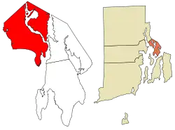 Location in Bristol County and the state of Rhode Island.