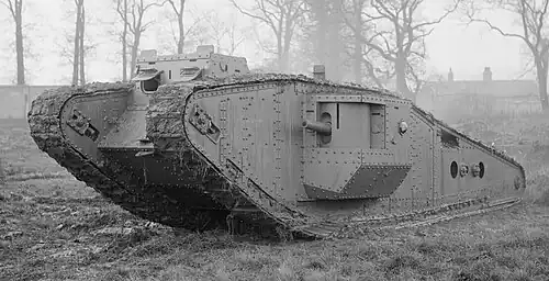 A British Mark IV tank with Tadpole Tail.