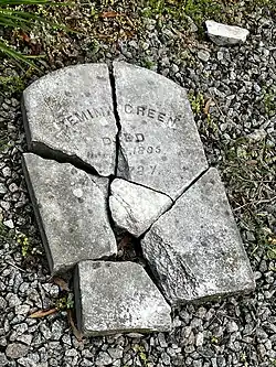 Broken headstone of Gemima Green