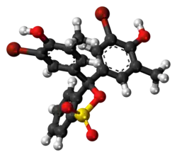 Ball-and-stick model of the bromocresol purple molecule in cyclic form