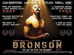 A muscular man, illuminated in sunlight and wearing boxing gloves, glances at the camera. The film's title is shown in golden bold text at the bottom of the image and various critic's reviews are displayed around the image.
