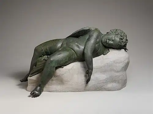 Ancient Greek statue of Eros sleeping; 3rd–2nd century BCE; bronze; 41.9 × 35.6 × 85.2&nbsp;cm; Metropolitan Museum of Art