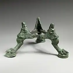 Etruscan tripod base for a thymiaterion (incense burner); 475–450 BCE; bronze; height: 11&nbsp;cm; Metropolitan Museum of Art