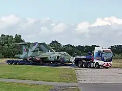 Blackburn Buccaneer XV168 arrives at Yorkshire Air Museum