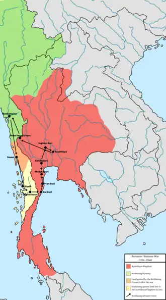 A map of the Burmese-Siamese War (1759-1760)
