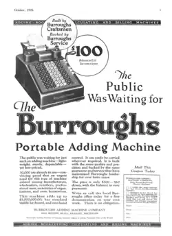 Advertisement for Burroughs adding machine, 1926