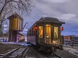 Colorado Railroad Museum Business Car next to Water Tower