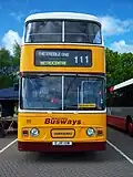 The preserved bus of the Treble One group at the 2009 Metrocentre rally, who restored it into its 1990s guise as Busways bus 111. The vehicle was obtained by the group from Busway's successor company, Stagecoach North East, who allow them to work on it and store it at one of their depots when not being exhibited