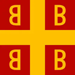 The flag of the Paleologus dynasty of Byzantine emperors was red and gold.