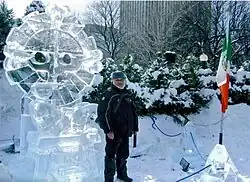 Mexican ice sculptor Abel Ramírez Águilar with his creation.