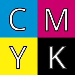 Color printing typically uses ink of four colors: cyan, magenta, yellow, and key (black). When CMY "primaries" are combined at full strength, the resulting "secondary" mixtures are red, green, and blue.