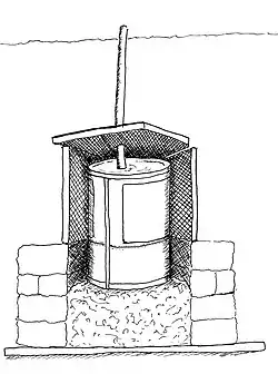 Black and white drawing of the grave in cross-section