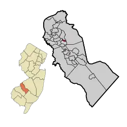 Tavistock highlighted in Camden County. Inset: Location of Camden County highlighted in the State of New Jersey.