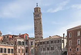 Campanile of Santo Stefano Venice, seen from the Campo Sant'Angelo.