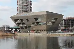 Canada Water Library, with the lake itself in the foreground