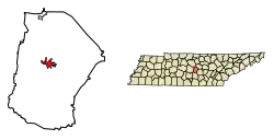 Location of Woodbury in Cannon County, Tennessee.