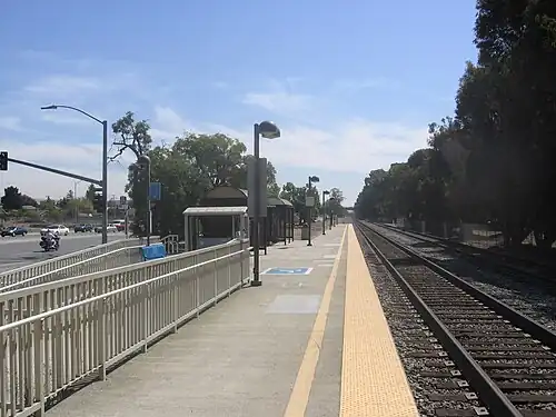 A suburban railroad station platform