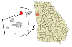 Location in Carroll County and the state of Georgia