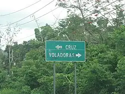 Sign for barrio Voladoras and barrio Cruz in Moca
