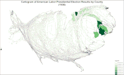 Cartogram of American Labor presidential election results by county