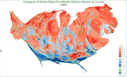 Cartogram of presidential election results by county