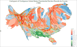 Cartogram of presidential election results by county