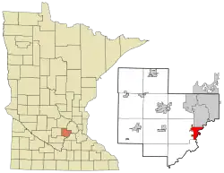 Location of the city of Carver within Carver County, Minnesota