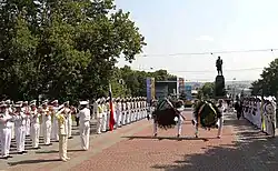 A joint Russian-Ukrainian Navy Day ceremony in the presence of Presidents Viktor Yanukovych and Vladimir Putin at the Memorial to the Heroic Defence of Sevastopol.