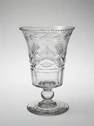 clear short vase cut with engravings
