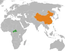 Map indicating locations of Central African Republic and China