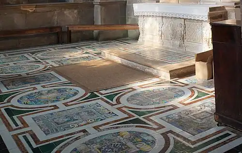 Faience tile floor of the Chapel of Saint Amoncourt (16th century)