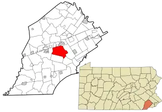 Location of West Bradford Township in Chester County and in Pennsylvania
