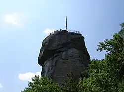 Chimney Rock, a 315-foot (96&nbsp;m) gneiss monolith in Chimney Rock State Park near the village (2006).
